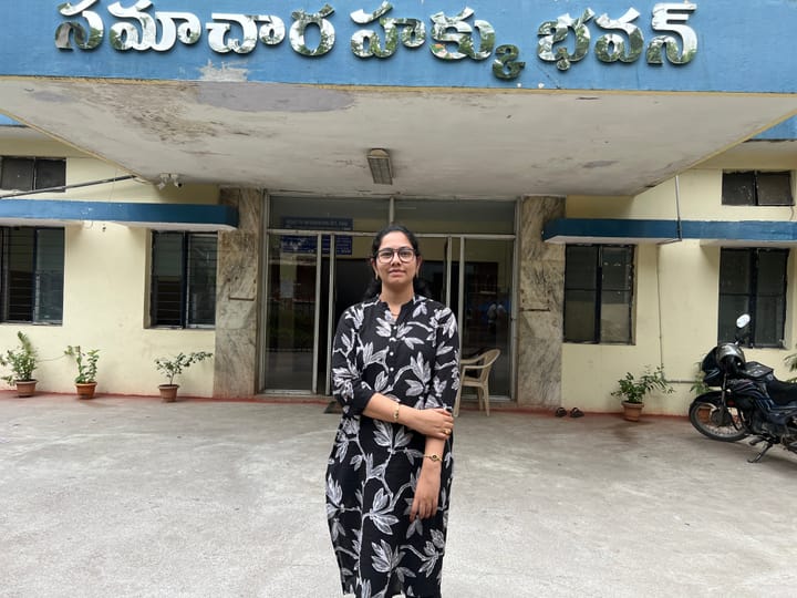 Swapna Kunapareddi at Samachara Hakku Bhavan where the Telangana State Information Commission is housed.
