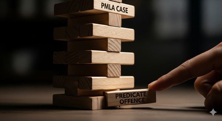 Jenga Blocks showing the PMLA case(top most block) depending on the predicate offence (first block)